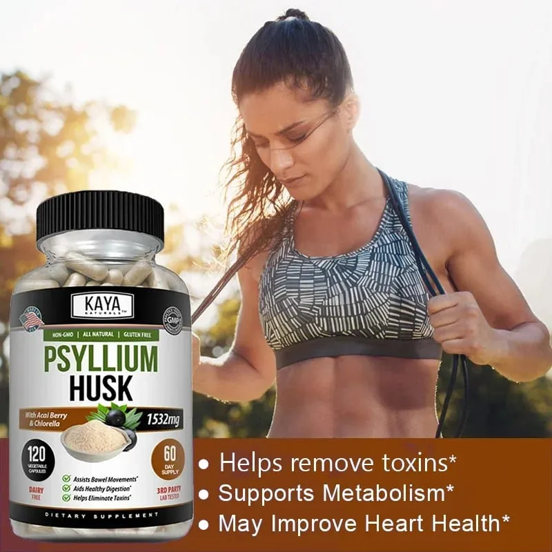 Psyllium Husk Capsules - 1532 Mg - Enriched with Ginger Root and Aloe Vera To Support Bowel Digestive and Detoxification Health