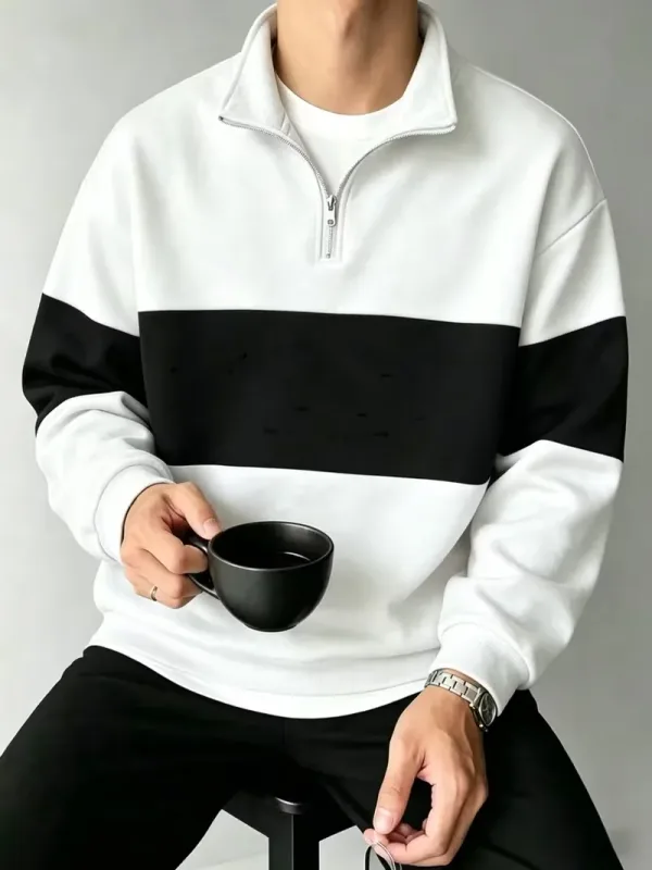 Φθινοπωρινά και χειμερινά Color Blocking Ανδρικά ρούχα casual Φούτερ με μακρυμάνικο μισό φερμουάρ Street Trend Stand γιακά κουκούλα