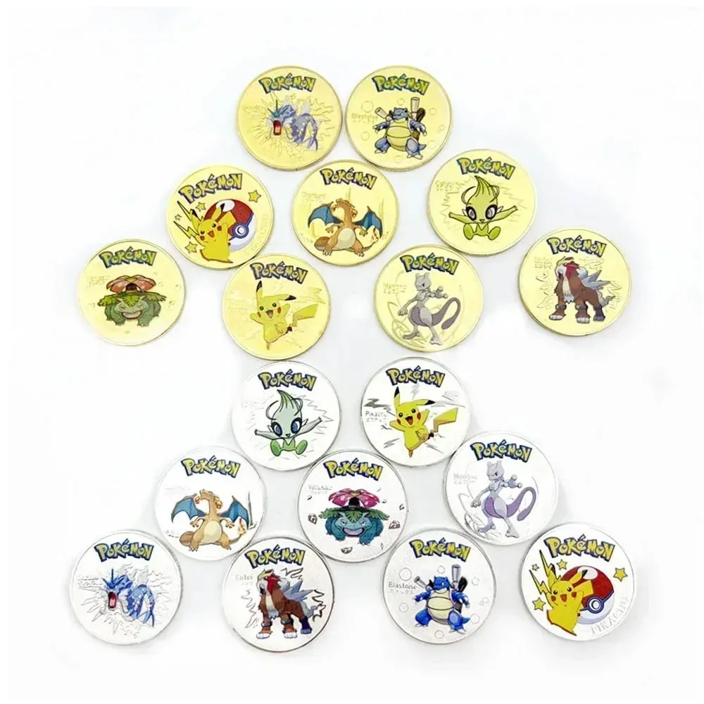 Pokemon Đồng Tiền Vàng Pikachu Anime Đồng Tiền Kỷ Niệm Charizard Vàng Kim Loại Tròn Đồng Xu Đồ Chơi — image 1