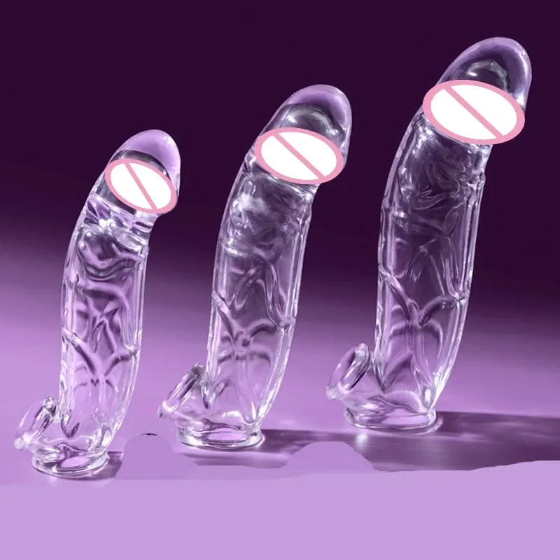 3 Size Reusable Penis Sleeve Soft Clear Cock Sleeve Penis Extender Adult Sex Toys for Men Women Durable Penis Enlarger Male