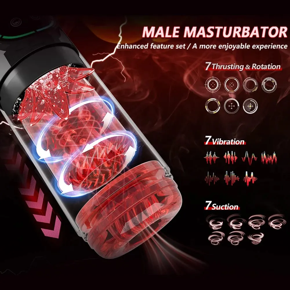 Automatic male Masturbator Pocket Cat 7 push Rotary vibration Suck Lick Stroking vacuum pump and LCD Screen Penis pump Adult toy — image 2