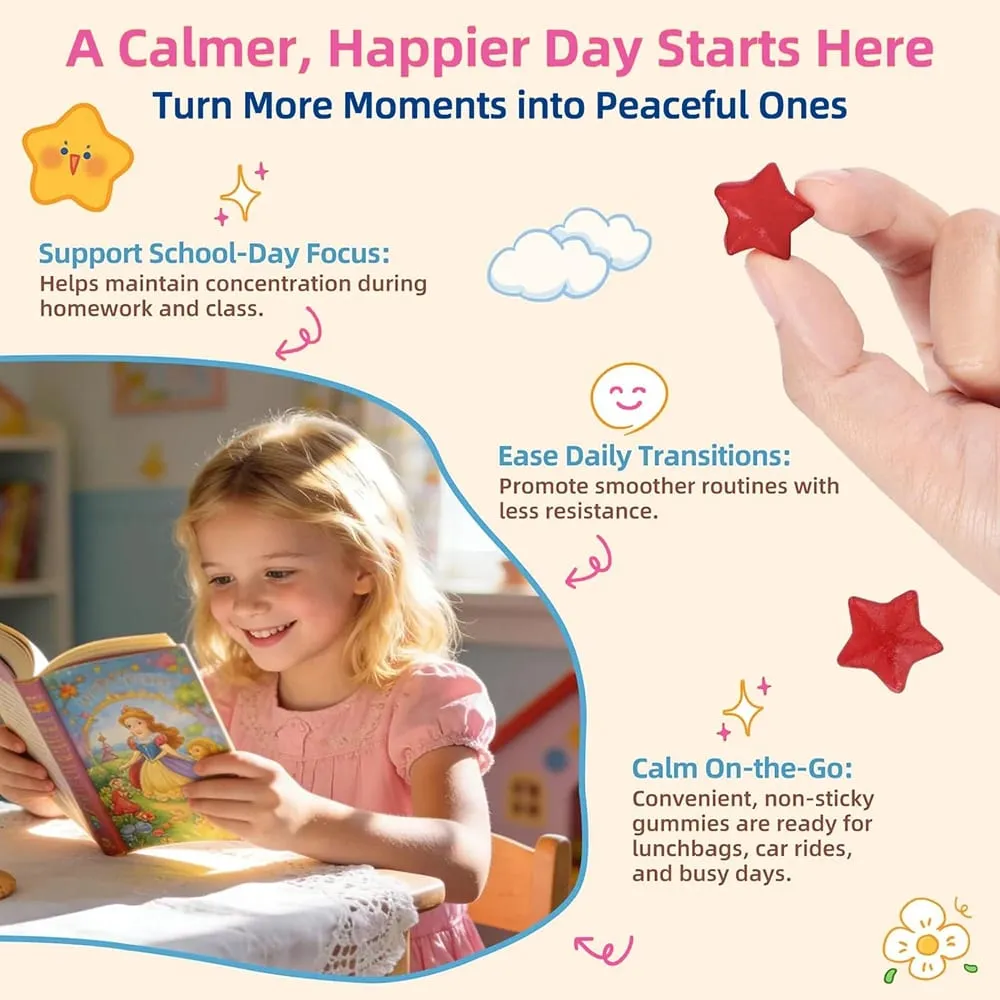 Saffron Gummies for Kids with Passion Flower Saffron Extract & GABA Calm Mood Support Supplement for Focus & Relaxation Mood
