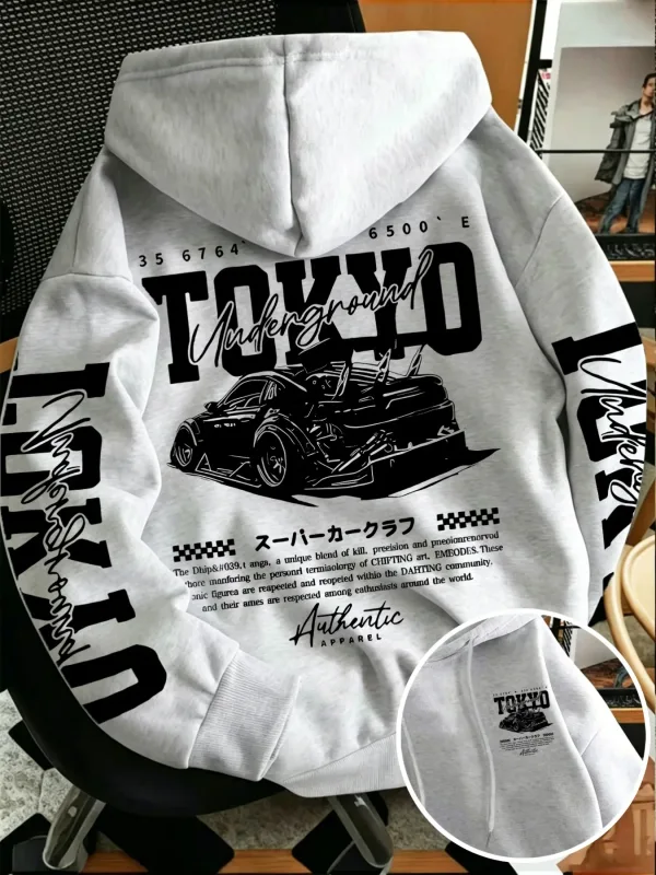 Sweat-shirt à capuche pour hommes, nouvelle collection automne hiver, course souterraine de Tokyo, dessin de ligne imprimé, haut tendance de rue japonaise