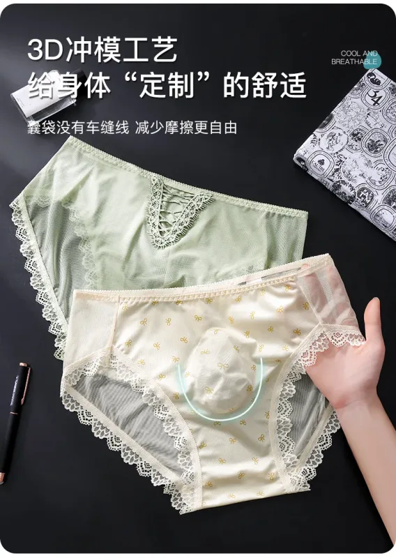 Large Size Mens Sissy Satin Panties Sexy Scalloped Lace Sheer Briefs Glossy Lingerie Mid Rise Lace Bow U Convex Pouch Underpant — image 8