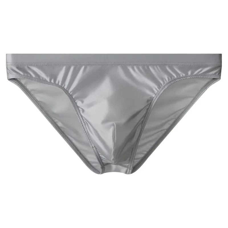 Luxury Brown Satin Men's Bikini Briefs High Elastic Waistband Smooth Shiny Underpants With 3D Contour Pouch Breathable Intimates