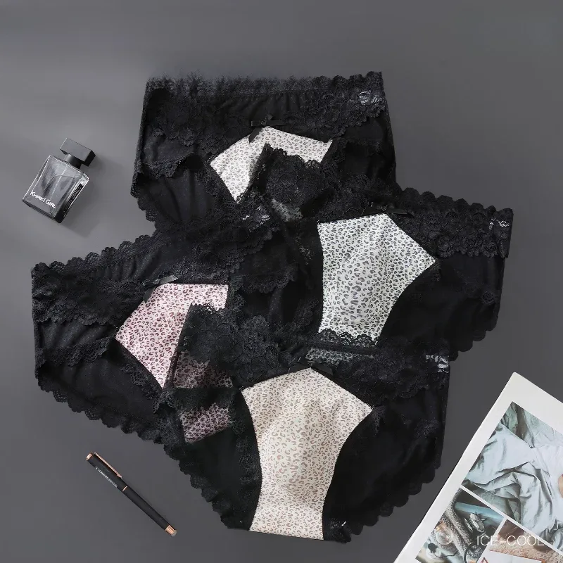 Men Briefs High Fork Lace Edge Leopard Printed Underwear Ice Silk Quick-Drying Panties Sissy Lingerie See Through Underpants — image 2
