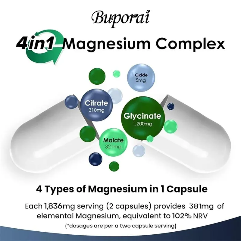 Magnesium 4-in-1 Complex - Supports The Nervous System Promotes Healthy Sleep and Muscle Relaxation and Relieves Stress