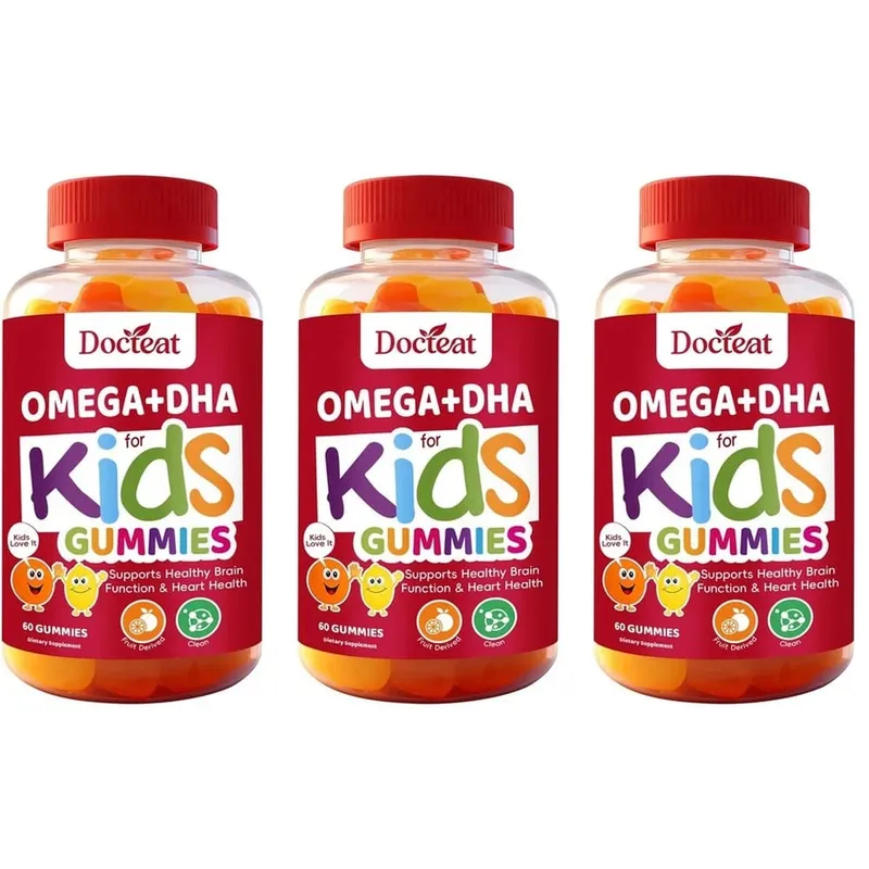 حلوى Docteat Omega+DHA للأطفال مع DHA من الطحالب وفيتامين C وزيت الشيا أوميجا 3 6 9 لدعم الدماغ والرؤية 60 علكة — image 9