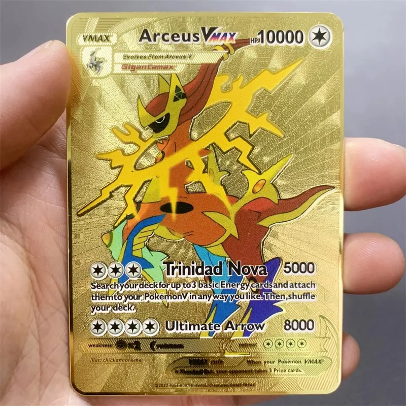 Tiếng Anh Kim Loại Pokemon Thẻ DIY Arceus Mewtwo Charizard Pikachu Sắt Sáng Bóng Pokémon GX Vmax EX Trò Chơi Trẻ Em Bộ Sưu Tập Thẻ Đồ Chơi Quà Tặng
