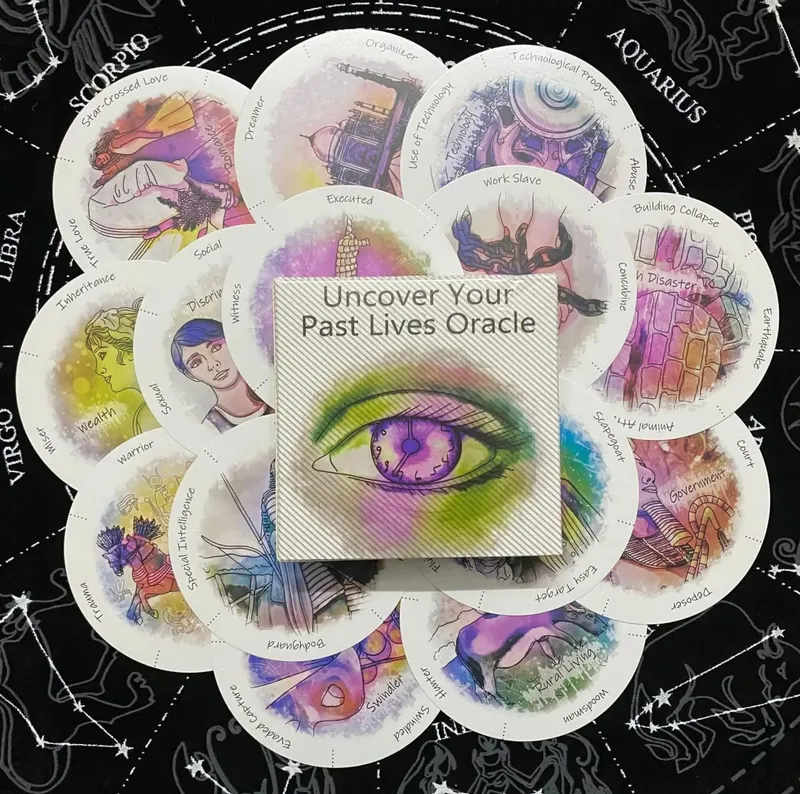 Uncover Your Past Life Oracle Deck Round Shape 87 Cards with PDF Guide Book Divination Oracle Cards Tarot Game
