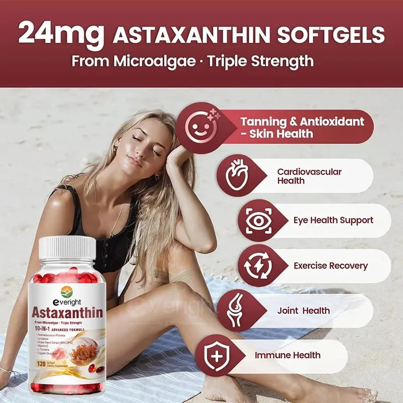Ασταξανθίνη 24 mg – Ισχυρό αντιοξειδωτικό για το ανοσοποιητικό σύστημα των ματιών του δέρματος – 10-σε-1 Φόρμουλα λυκοπένιο Βιταμίνη Ε και Ψευδάργυρος από σπόρους σταφυλιού — image 4
