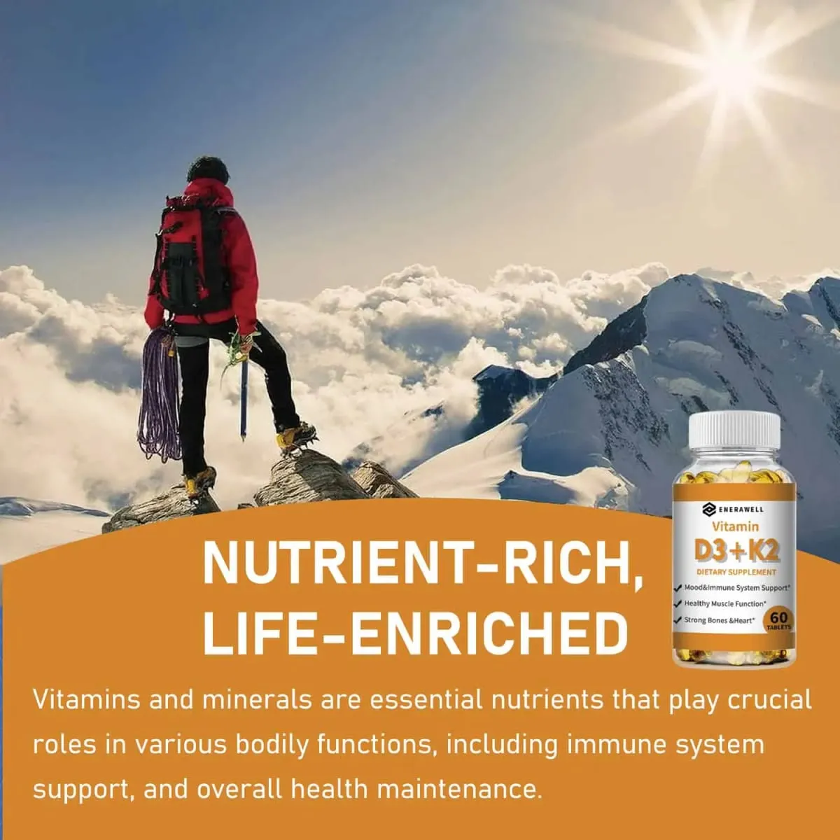 Vitamin D3 K2 Capsule - 20 000 IU Vitamin D3 Supports Bone & Teeth Health Calcium Metabolism Daily Body Wellness Supplement