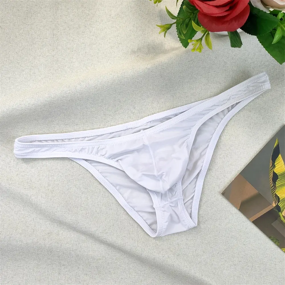 Men's Ultra-low Waist Bugle Pouch Bikini Briefs Sexy Tight Transparent Underwear Male Ice Silk Ultra-thin Underpants Plus Size — image 5