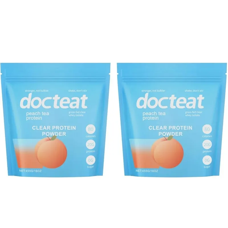 Docteat Peach Tea Clear Protein Powder 455g Whey Isolate & Stevia 20g Protein Low Fat 0g Sugar Fitness Workout Recovery Support