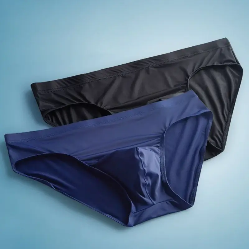 2pcs Big Pouch Nylon Men Underwear Briefs Ice Silk Male Seamless Underpants Low-Waist Thin Panties Plus Size — image 3