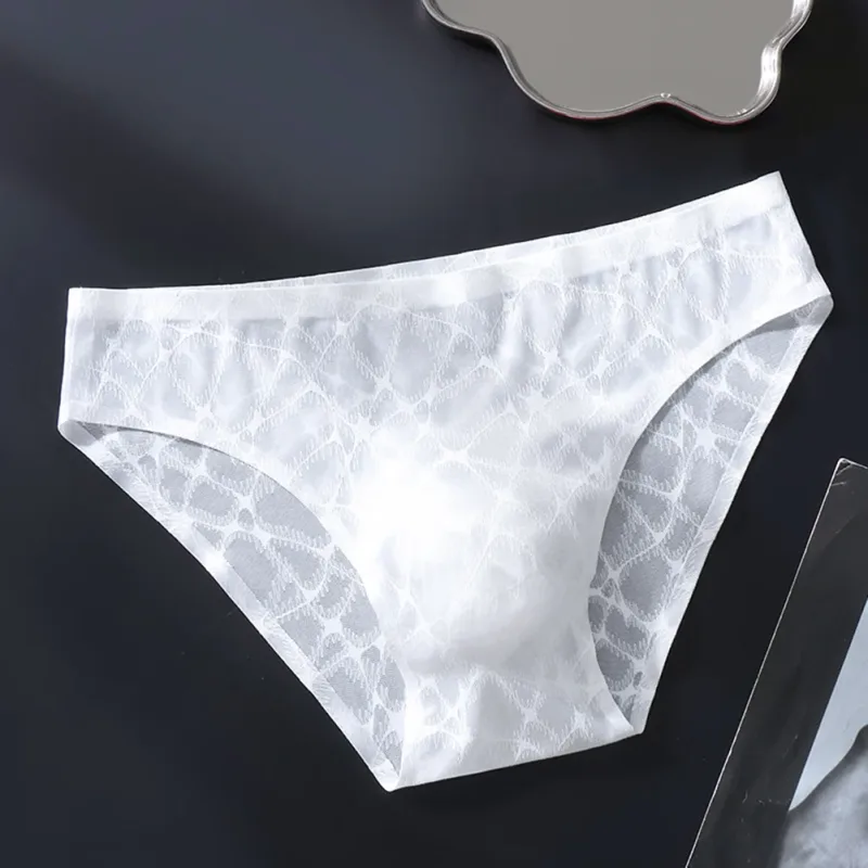 Letter Lace Transparent Men's Underwear Thin Mesh Hollow Out Sexy Male Briefs Medium Low Waist Sexy Triangle Shorts