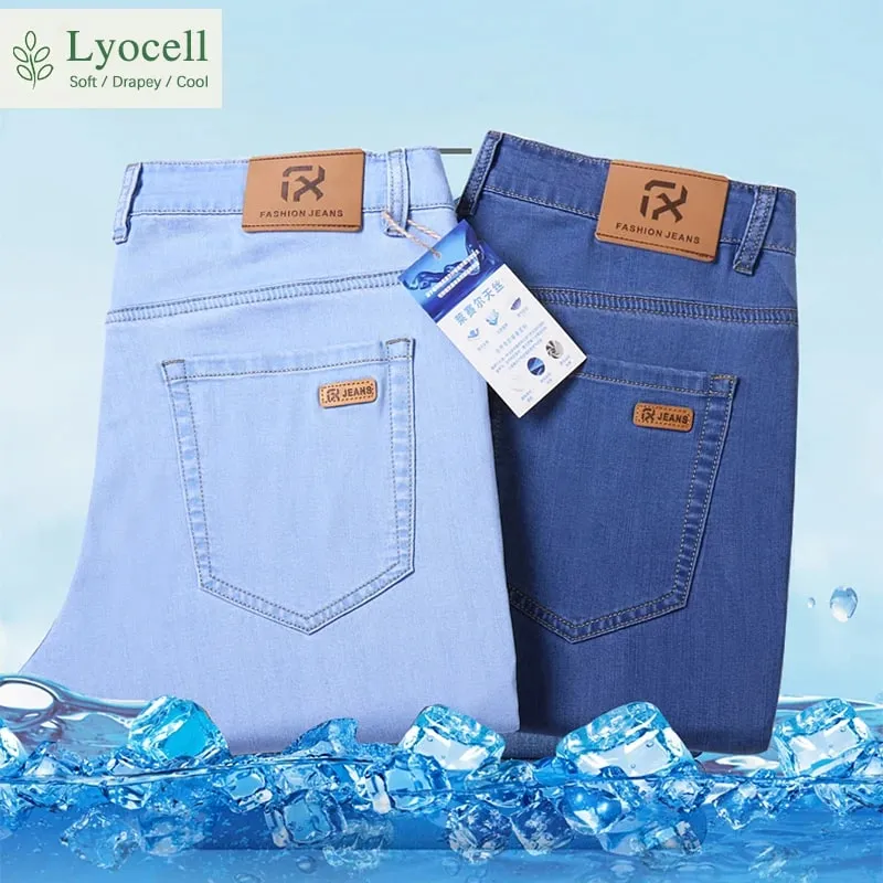 Lyocell Jeans nyári ultravékony elasztikus egyenes férfi farmer nadrág divat koreai puha kendő Menő üzleti alkalmi nadrág — image 2