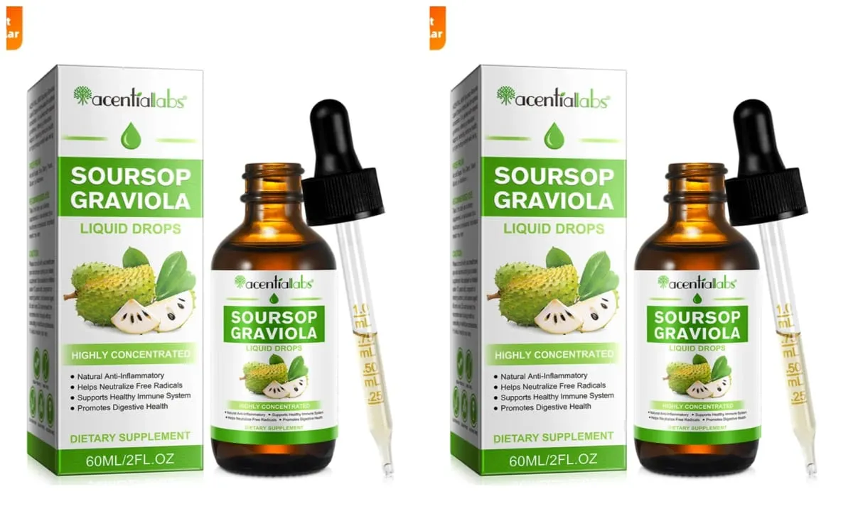 Acentiallabs Hot Sale 60ml Soursop Bitter Liquid Drops Dietary Supplements 100% Pure Organic Soursop Graviola Extract for Adlut