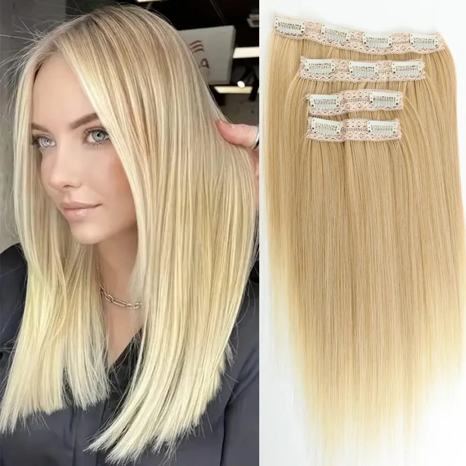 14inch Synthetic Wig Four-Piece Straight Hair Extension Wig BB Clip Style Suitable For Women Christmas New Year Carnival Music