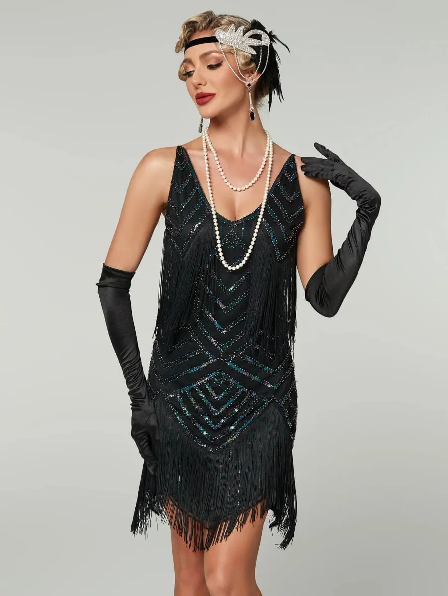 Flapper Roaring Plus Size 20s Great Lady Μίνι Κοντό Φόρεμα Gatsby με κρόσσια παγιέτα Beaded Lady Mini Tassels Φορέματα διακόσμησης — image 4