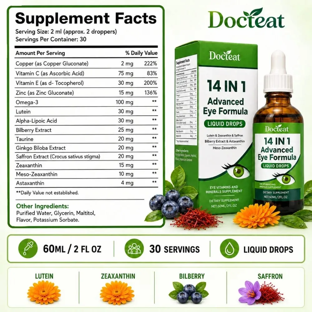14 σε 1 Eye Formula Liquid Drops – Lutein Zeaxanthin Saffron Astaxanthin Advanced Visual Support Antioxidant Blend 60ml — image 3