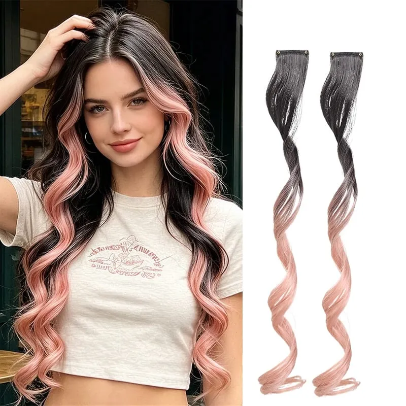 Gradient Wave Clip - hajhosszabbítóban 2db szintetikus szálas szín - blokkolt bojtfül - oldalfestés a napi parti cosplayhez — image 15