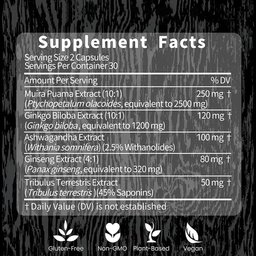 Potency Wood Herbal Supplements with Ginseng Ashwagandha 60 Capsules Adaptogen Energy Stamina Immune Αντιοξειδωτικά Υγεία του εντέρου