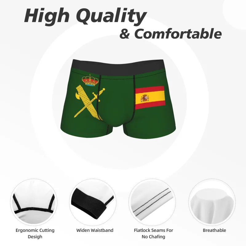 Flag of Spain Plus Emblem Civil Guard Men's Underwear Spanish Boxer Briefs Shorts Panties Funny Soft Underpants for Male S-XXL
