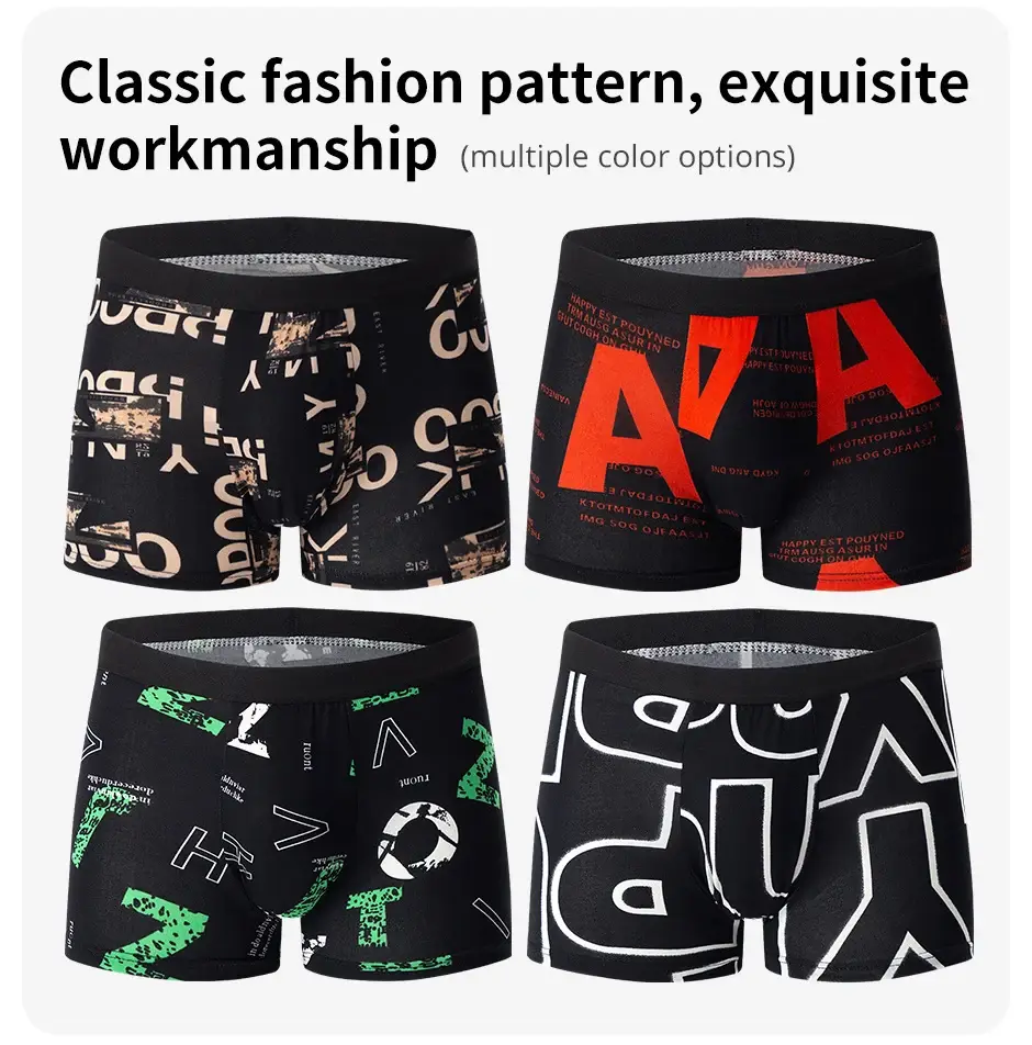 4 ชิ้นแฟชั่นผู้ชายพิมพ์ชุดชั้นในBreathable Crotch Boxersสำหรับวัยรุ่นสบายPlusขนาดชุดชั้นในได้ถึง 6XL.