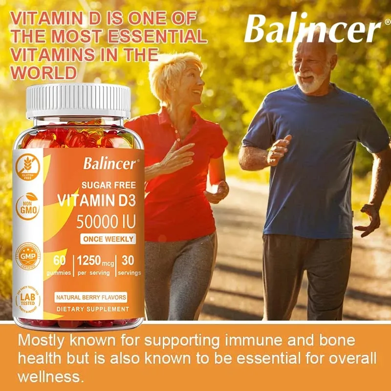 High Potency Vitamin D3 50 000 IU - Immune Support Bone Teeth Heart and Nerve Health Antioxidant - Gluten-Free Non-GMO