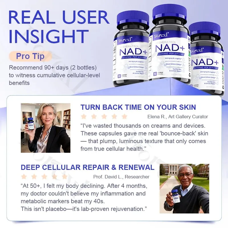 תוסף NAD + Resveratrol NAD Plus Boosting - תומך באנרגיה סלולרית אנטי אייג'ינג מטבוליזם בריאות העור