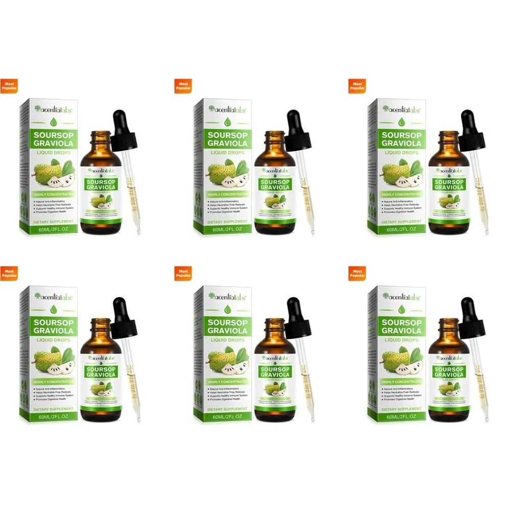 AcentiLabs Soursop Graviola Liquid Drops Vitamin C Supports Digestive Health Immune System Free Radical Defense 60ml for Adults