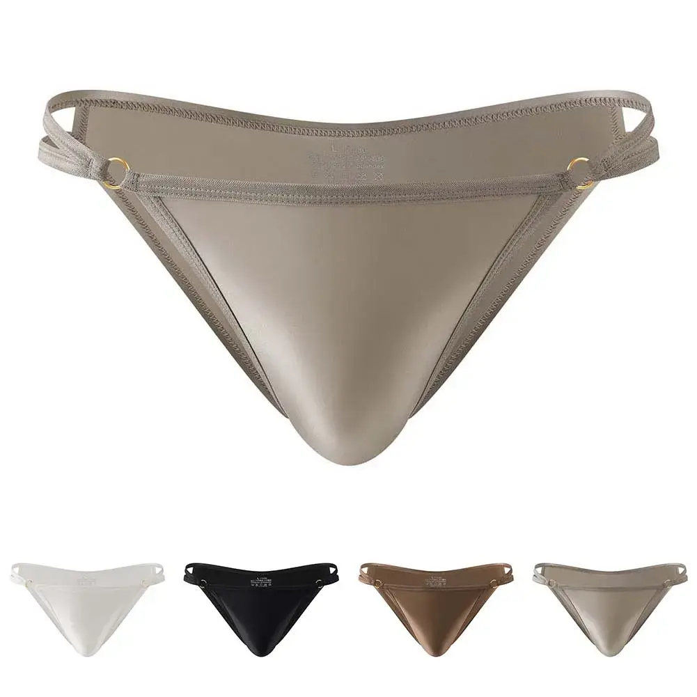 Men\'s Shiny Satin Low Rise Briefs Half Wrapped Buttocks U Shaped Pouch Comfort Underwear Stretch Fabric Size M 2XL