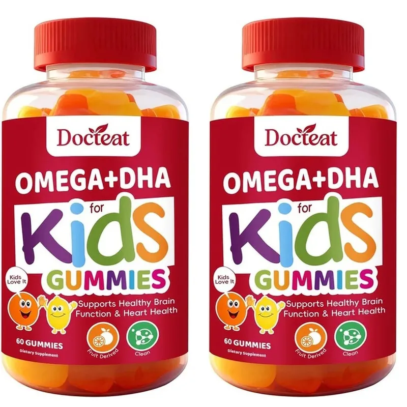 حلوى Docteat Omega+DHA للأطفال مع DHA من الطحالب وفيتامين C وزيت الشيا أوميجا 3 6 9 لدعم الدماغ والرؤية 60 علكة — image 8
