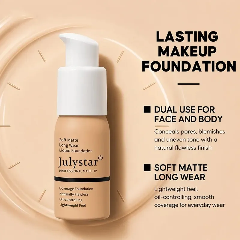 3‑Pc Base Makeup Kit Foundation&Concealer Free Brush. Matte 16H Oil‑Control Lightweight Full-Coverage para sa Natural na Pang-araw-araw na Mukha