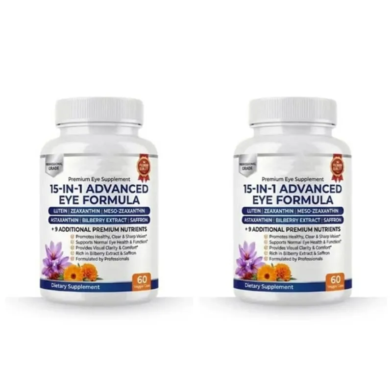 15-in-1 Advanced Eye Formula Supplement with Lutein Zeaxanthin Bilberry& Premium Nutrients Supports Healthy Vision 60Veggie Caps
