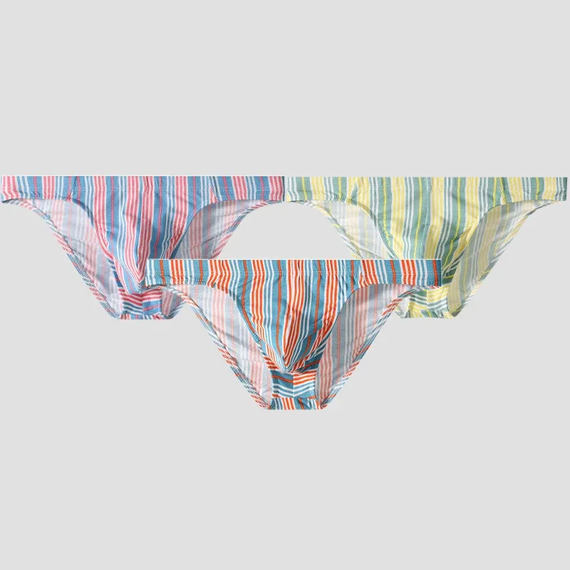 Sexy Men Briefs Cotton Male Breathable Comfortable U Bulge Pouch Underwear Mid Waist Striped Panties Hombre Soft Youth Undies