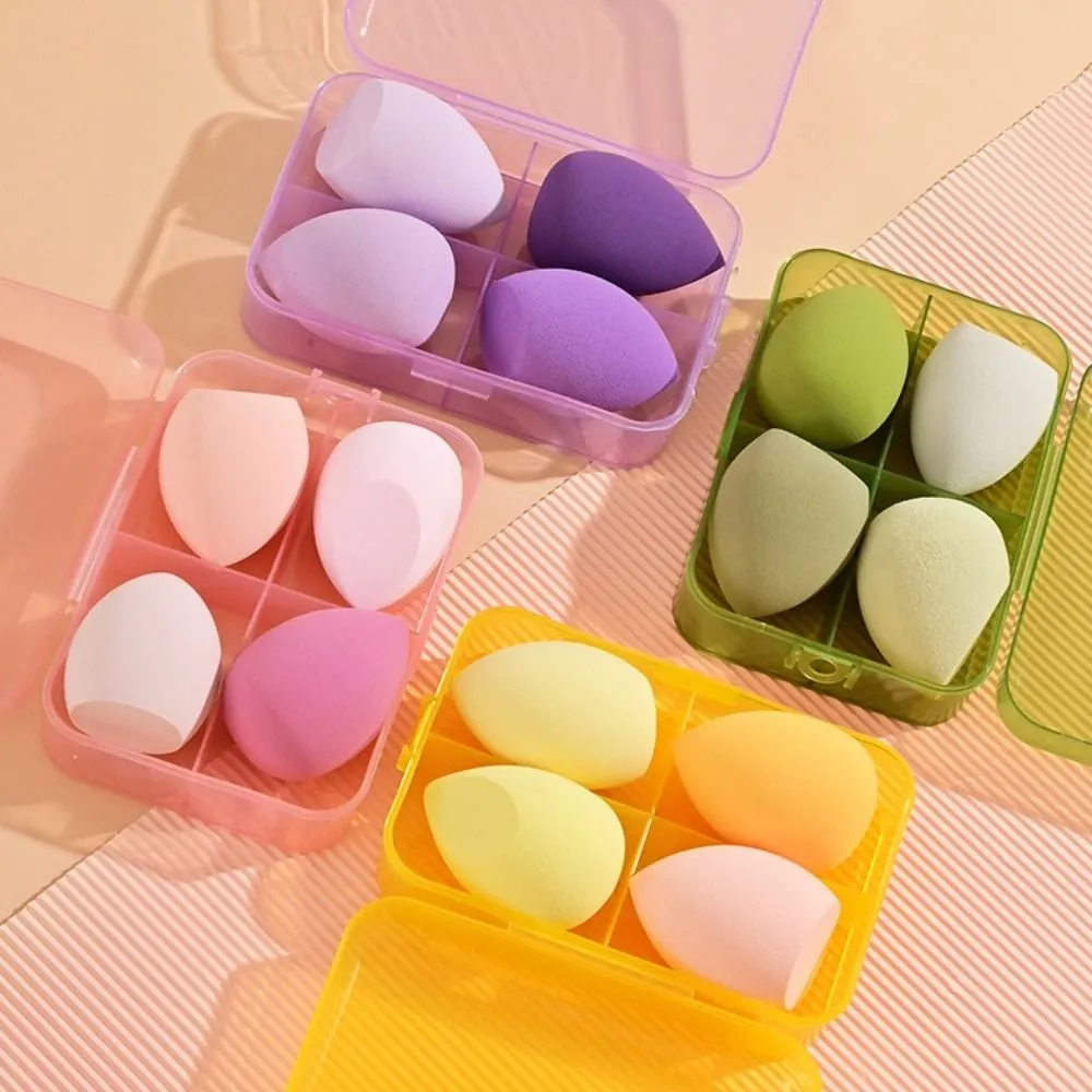 4 db Beauty Pro alapozó kozmetikai puff készlet száraz nedvesen használható sminkeszköz varázsecsetek dobozos szivacsporos sminkkel