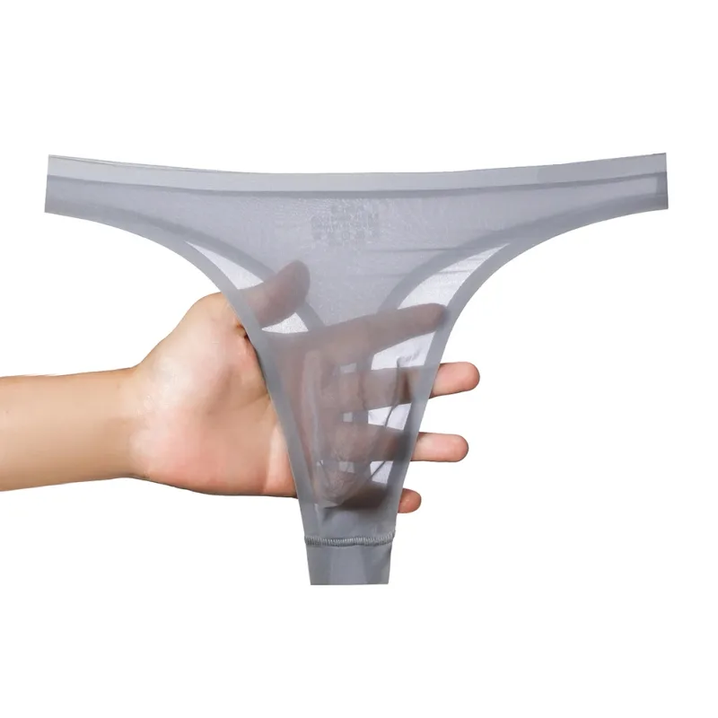 Men's Ultra-thin Ice Silk G-string 3D Bulge Pouch Thong See Through Underwear Low Rise Men Bikini Briefs U Pouch Lingerie