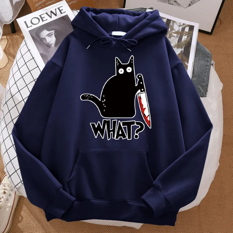 Was für eine süße kleine schwarze Katze, die ein Messer hält. Männer Hoodie Street Fleece Hoody Hipster Herbst Sweatshirt Hip Hop Kleidung Frau — image 8