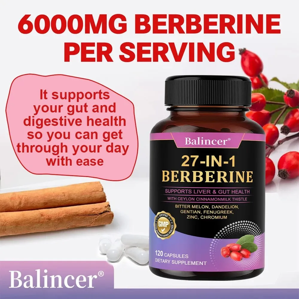 Kapsul Berberin 27-IN-1 - Mengandung Milk Thistle Kayu Manis Ceylon - Mendukung Kesehatan Jantung Sistem Kekebalan Kesehatan Hati & Usus