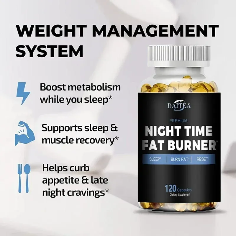 Daitea Night Fat Burning Supplement - with Vitamin D3 Green Coffee Beans Green Tea Natural Plants - Sleep & Weight Management