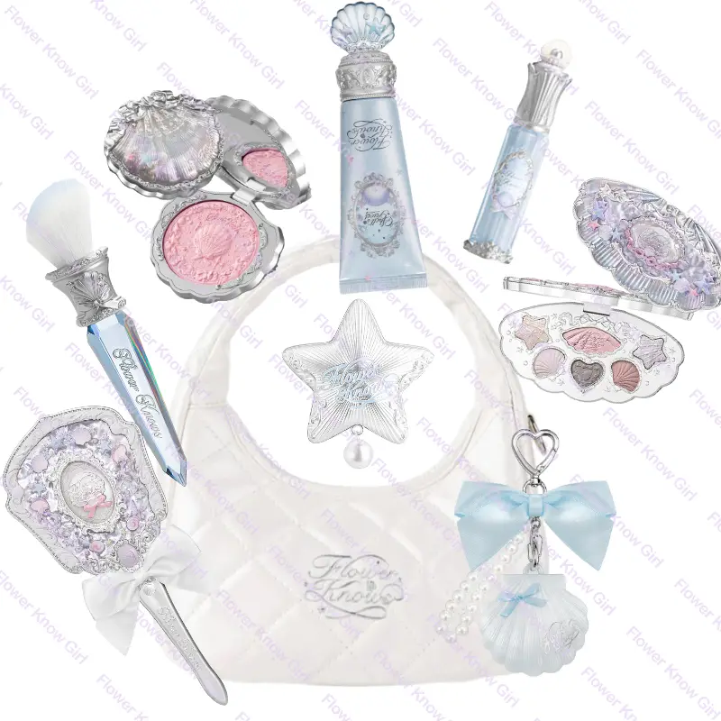 פרח איפור יודע Shell's Jewel Mermaid Glow Set פלטת צלליות סומק ליפ גלוס תיק איפור מט זוהר שימר ערכת פריימר