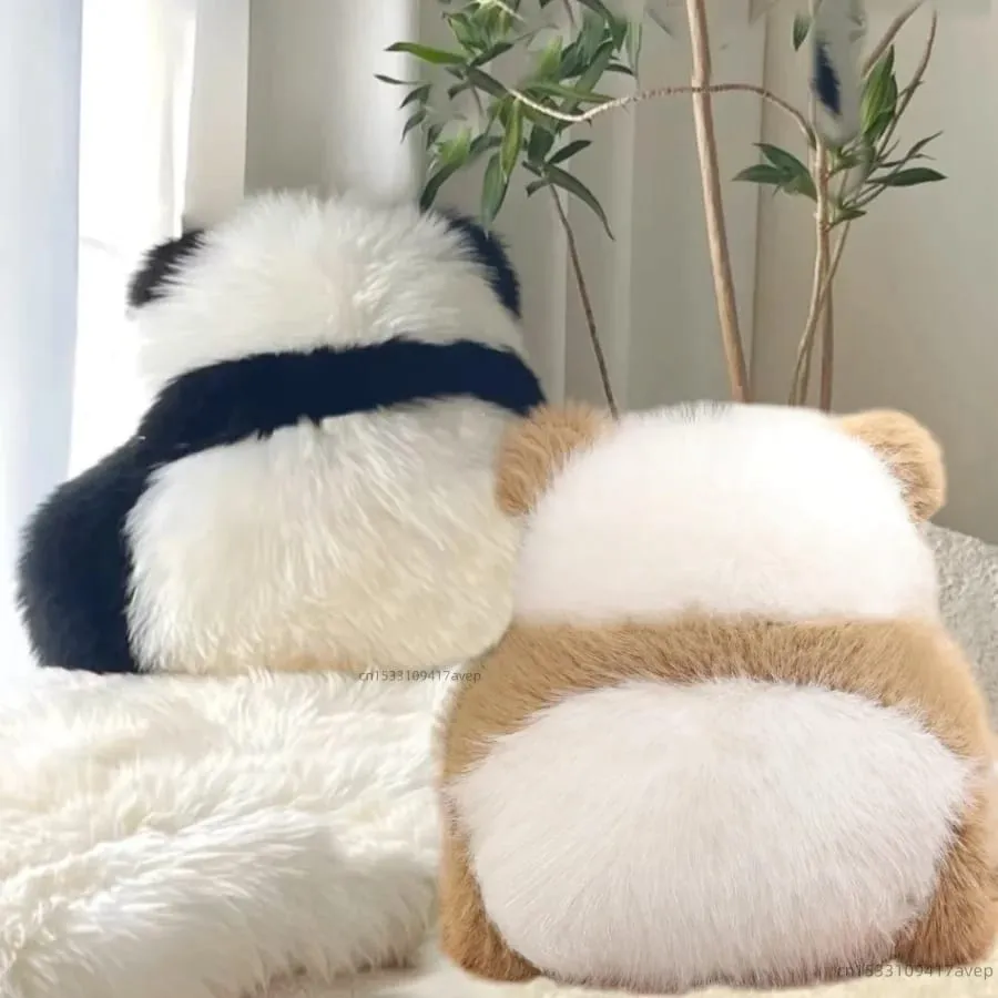 Szuper bolyhos plüss panda árnyék, töltött Qizai hátsó nézet Párna skandináv stílusú kanapé dekoráció párna csokoládé panda ölelés derékpárna — image 2