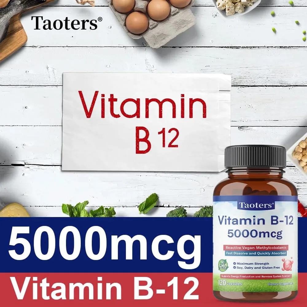 Vitamin B12 Capsules 5000 Mcg Bioactive Vegan Methylcobalamin Supports Energy Production and Nervous System Function