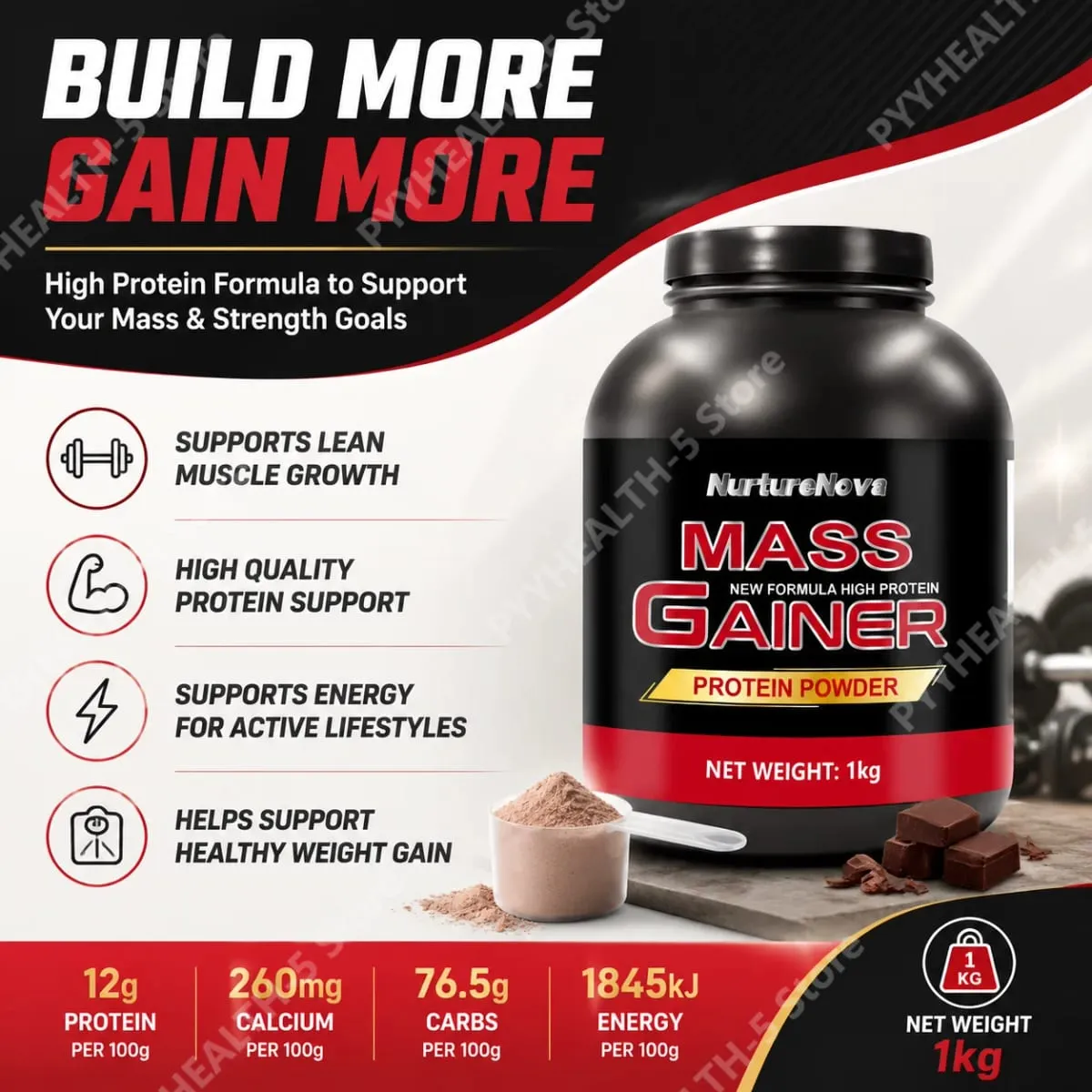 Mass Gainer Protein Powder NurtureNova New Formula High Protein for Muscle Building Support Συμπλήρωμα Αθλητικής Διατροφής 1kg