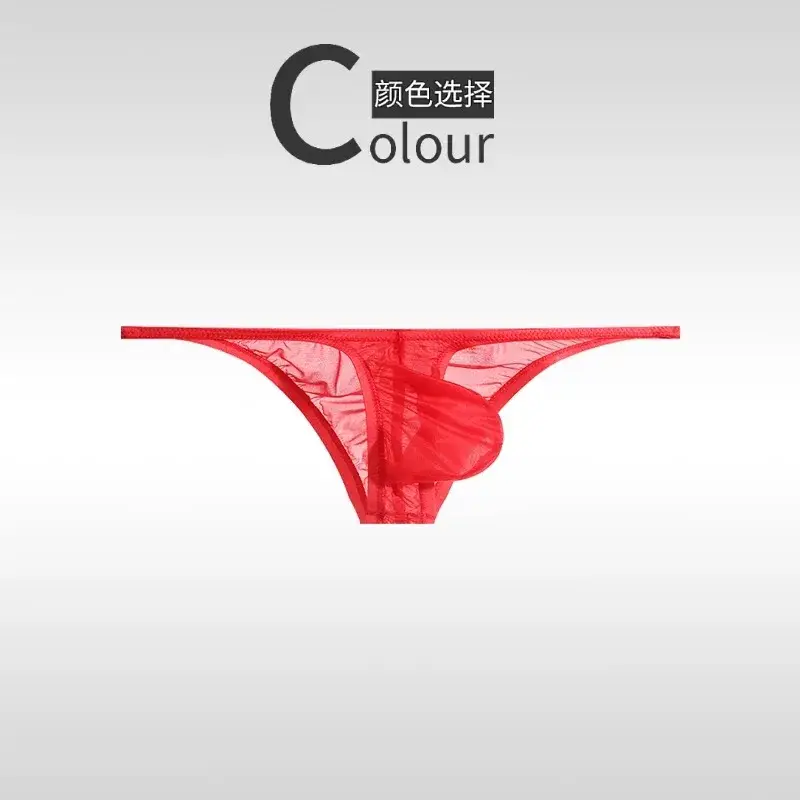 Red Underwear men's briefs low waisted ultra-thin ice fully transparent personalized and tight fitting — image 5