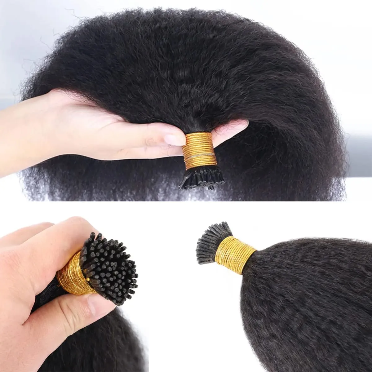 I Tip Hajhosszabbítók Kinky Straight Emberi Haj #1B Pre Bonded Remy Micro Links Emberi Hajhosszabbítások Natúr fekete 1g/szál