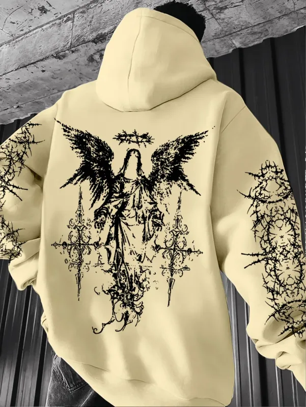 Gotik Tarzı Melek Baskı Hoodies Erkek Kadın Açık Sokak Rahat Spor Trendi Hip-Hop Çift Uzun kollu Sonbahar Kış Kazak