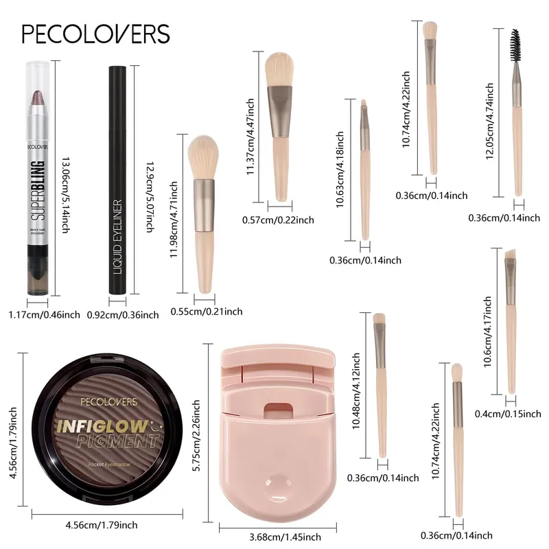 12PCS/SET Shimmer Eye Shadow Pen & Palette Liquid Eyeliner Lash Curler Eye Makeup Brushes Waterproof/Long Lasting — image 5